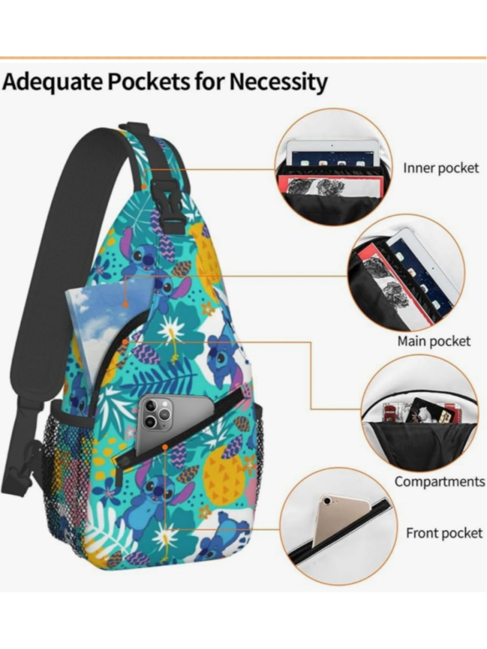 Stitch Print Sling Backpack - Picture 6 of 8